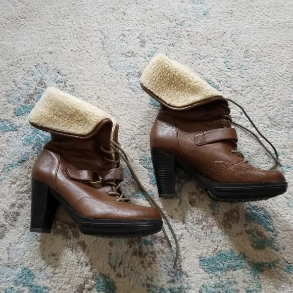 Shoes | Brown Fleece Lined Heeled Boots | Poshmark